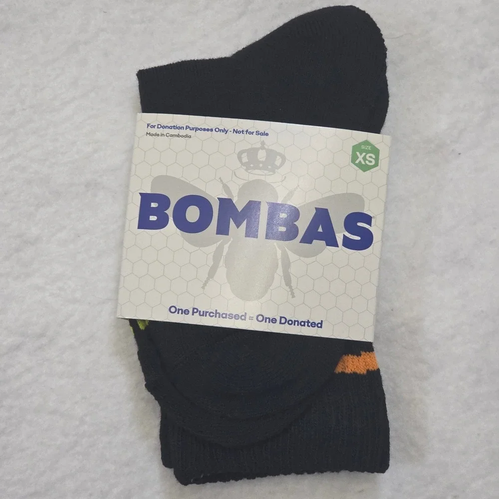 10 Pair Lot Bombas Crew Socks Kids XS Black Honeycomb Arch Support Tab